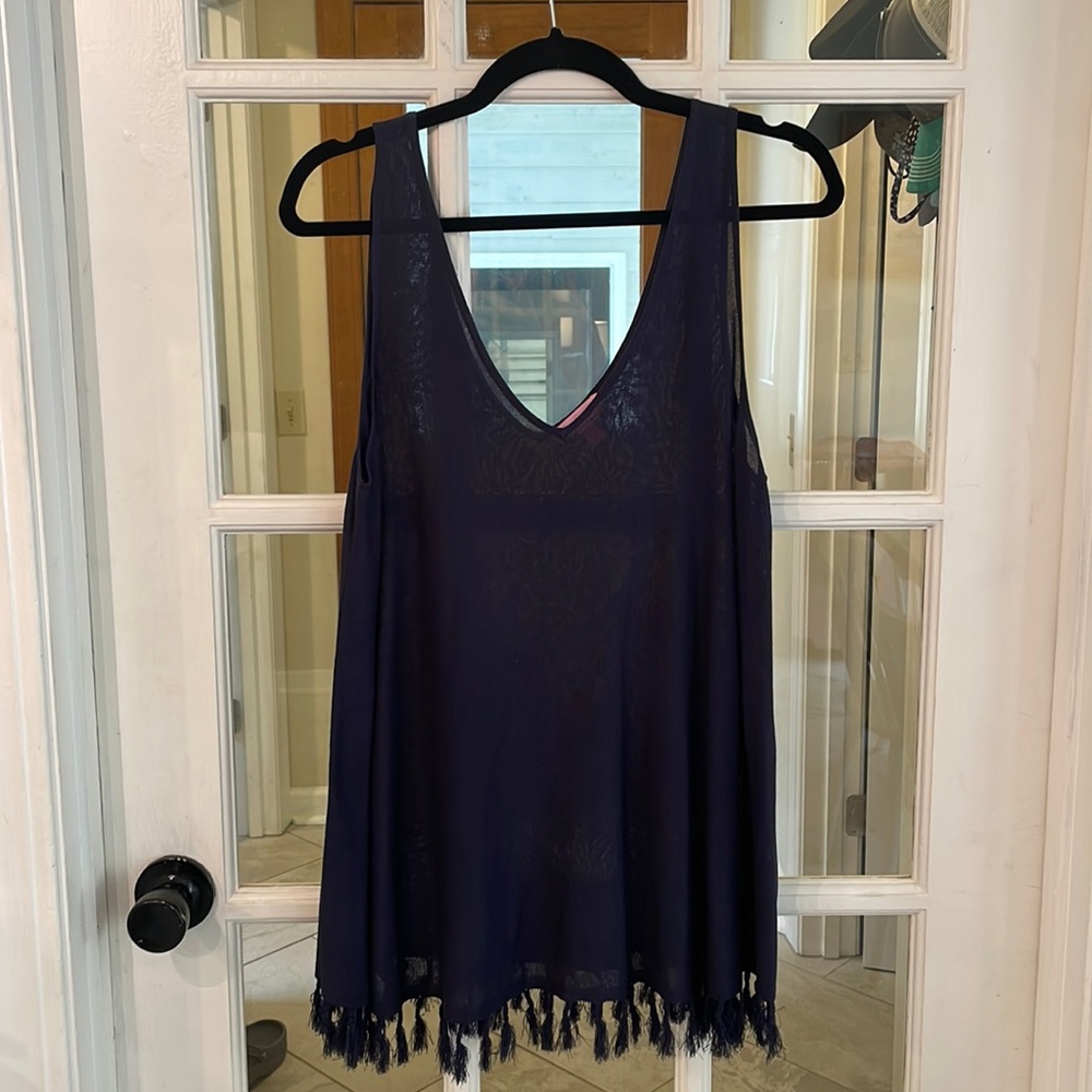 Lilly Pulitzer Lindy Tank Top Navy Tassel Sweater XL
